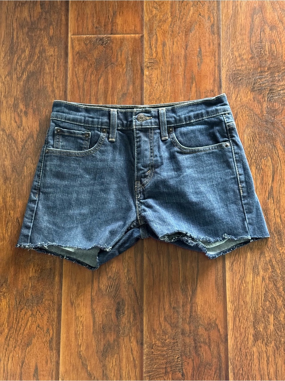 Levi's Dark Wash Denim Frayed Hem Shorts